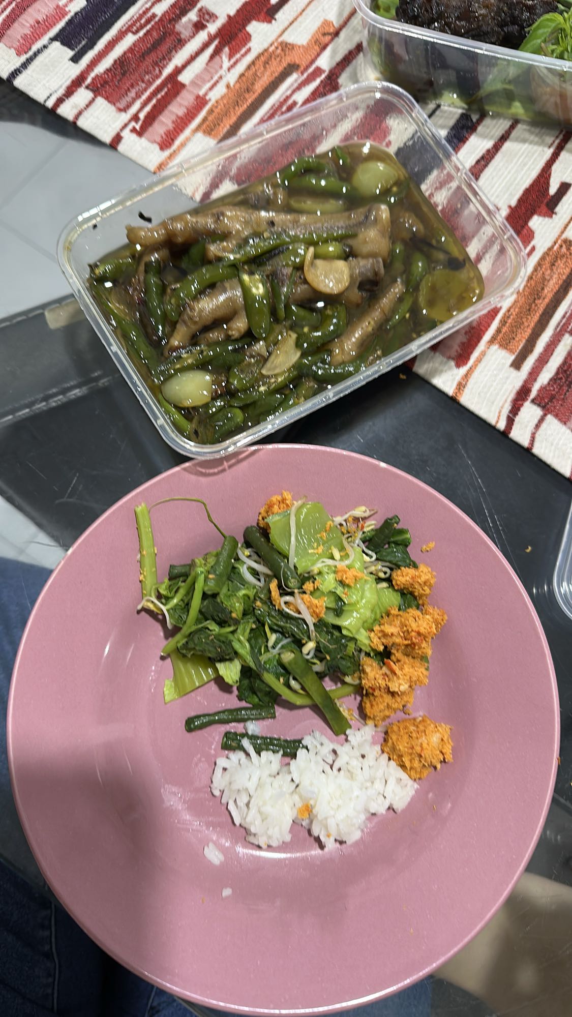 Veggies with rice & sambal