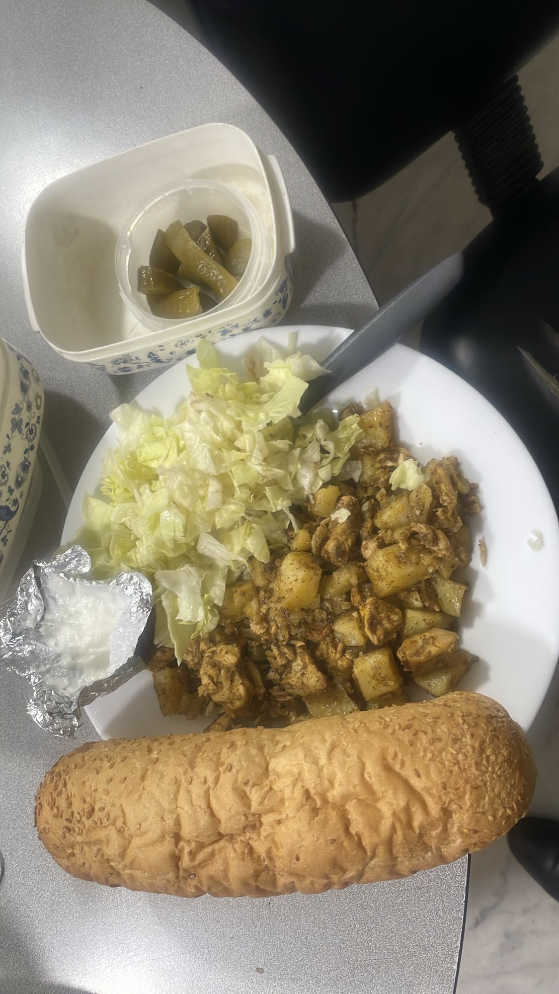 Chicken potato salad with bread