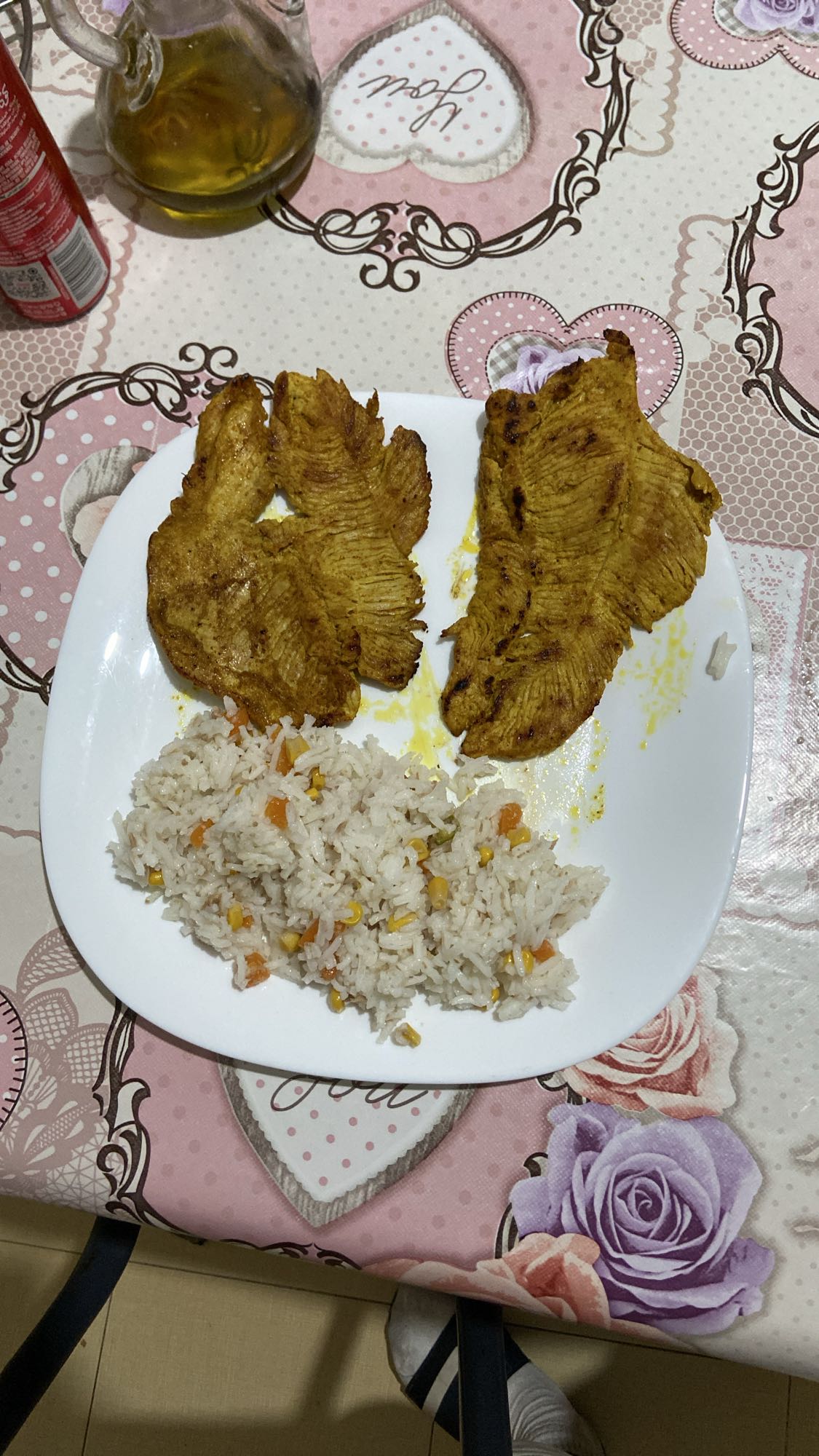 Poulet grillé et riz légumes