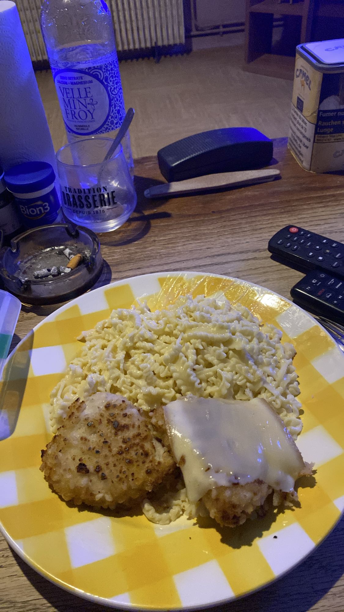 pâtes et poulet pané