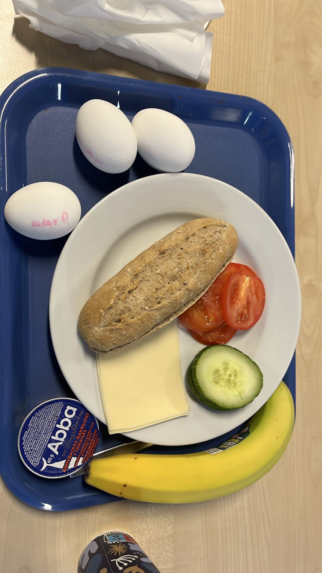 Egg, bread & fruit breakfast