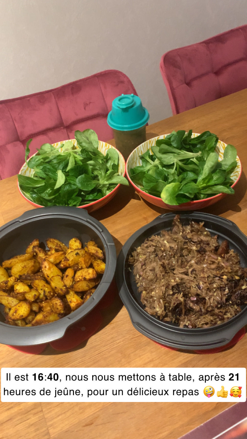 Salade, pommes de terre, effiloché de dinde