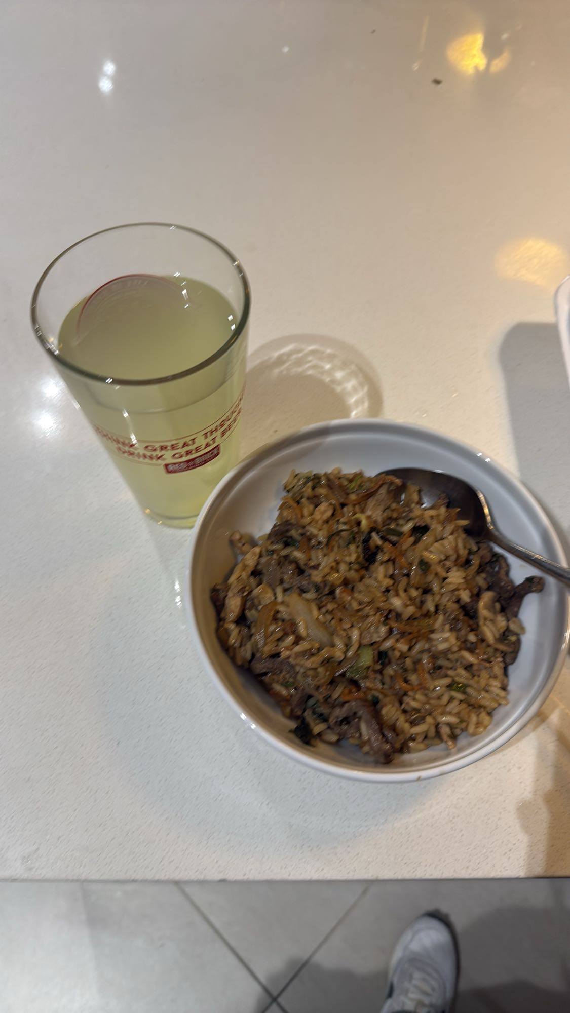 Beef fried rice with lemonade