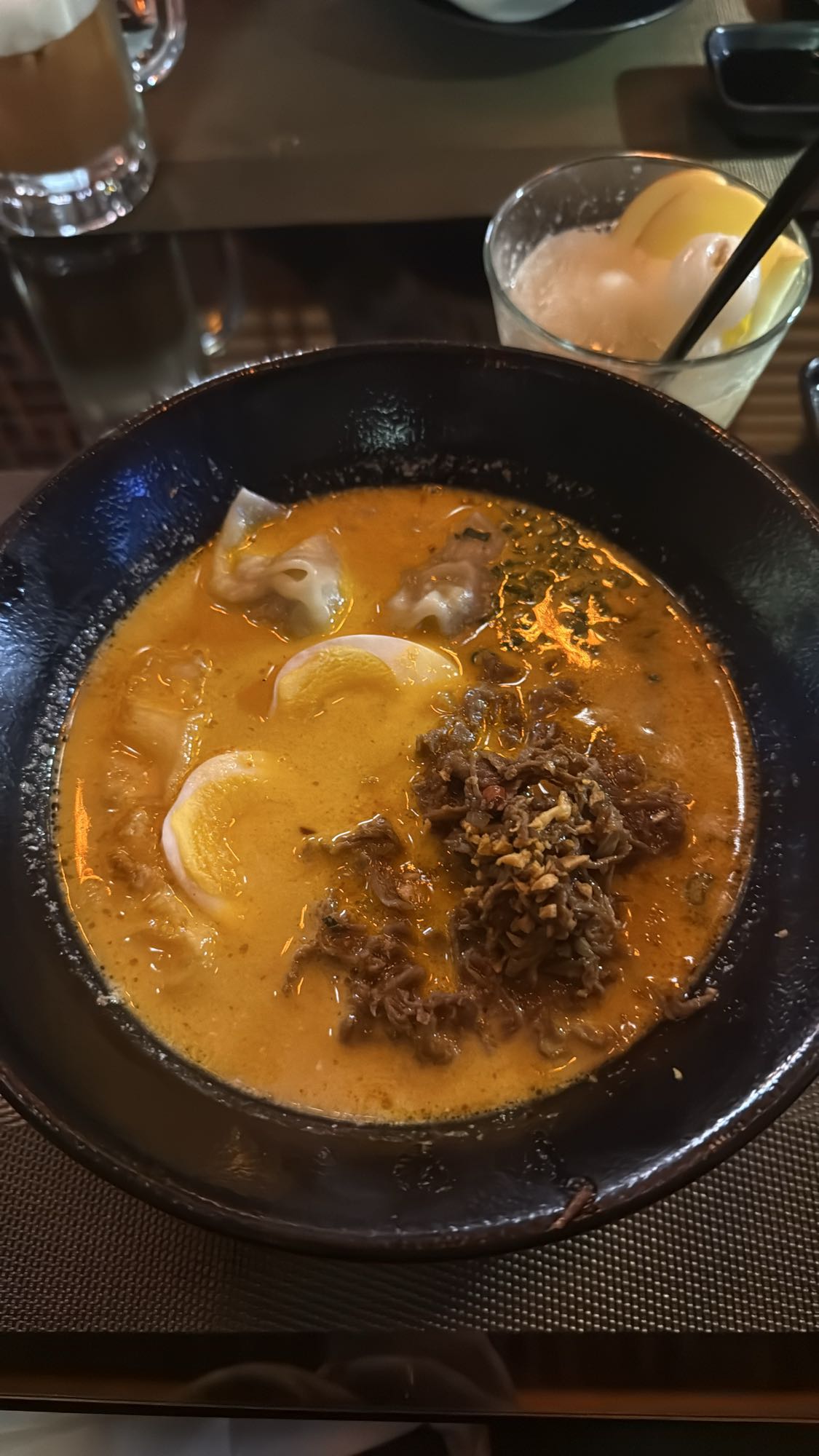 Spicy ramen with egg and beef