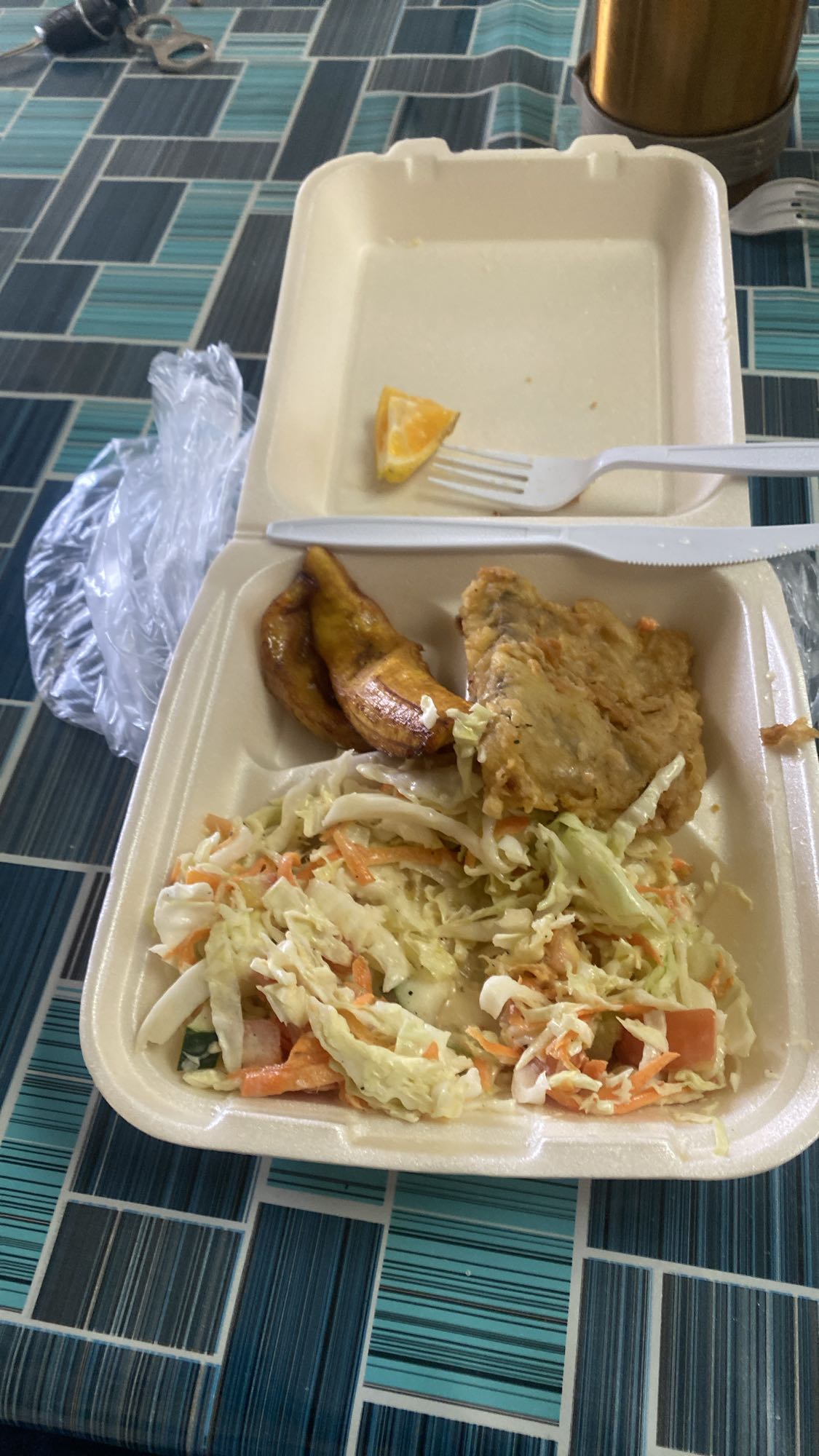 Pollo frito con ensalada