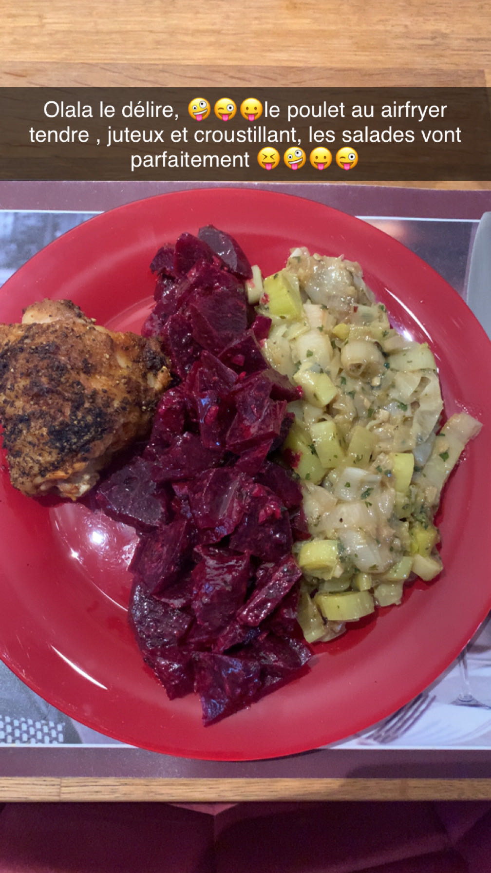 Poulet, betteraves, poireau vinaigrette