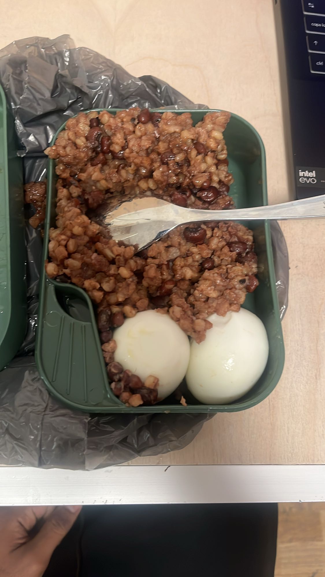 Buckwheat, beans, boiled eggs