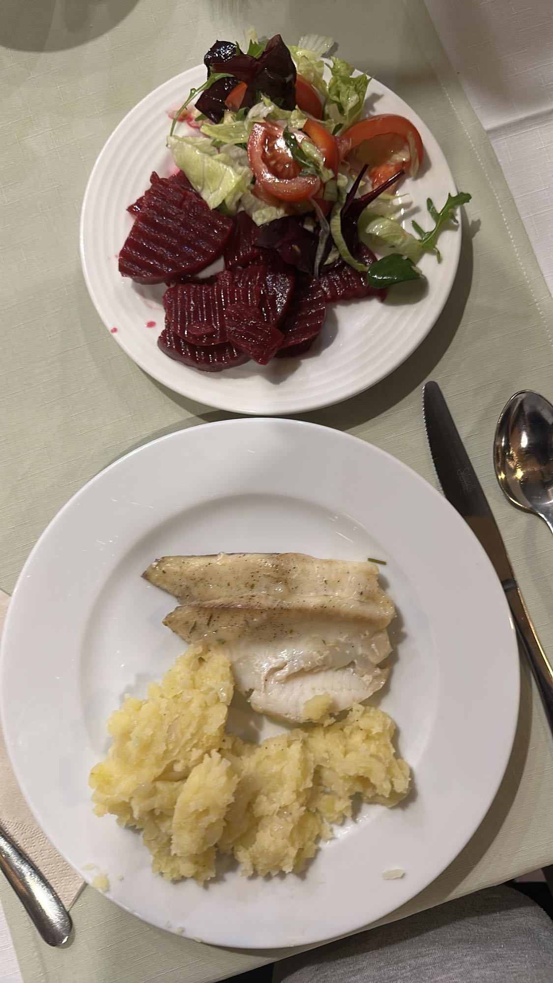 Pescado con ensalada y puré