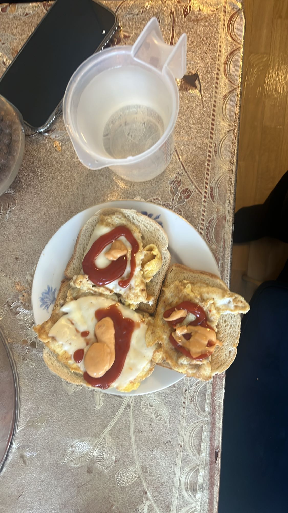 Egg toast with sauces