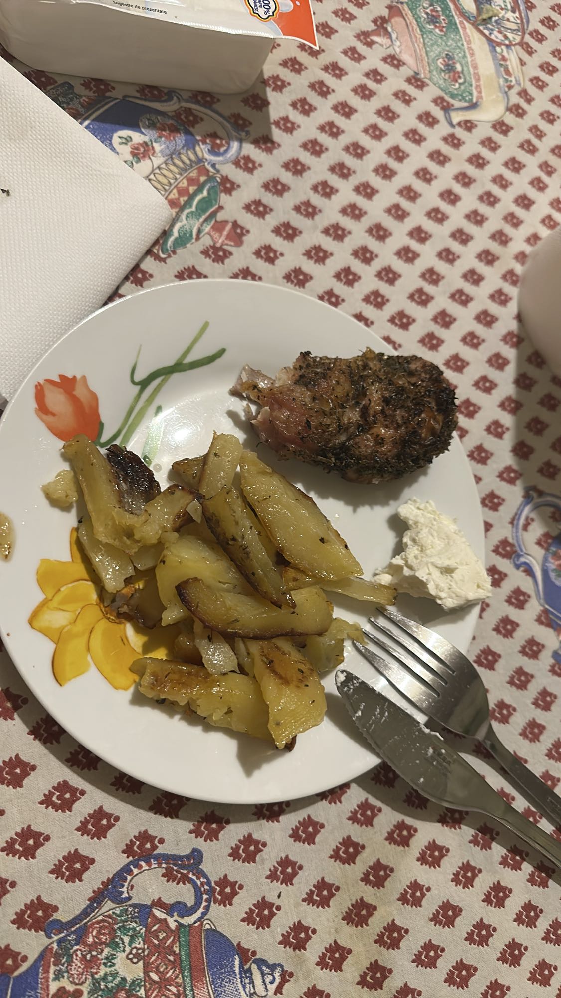 Roast lamb, potatoes, cheese