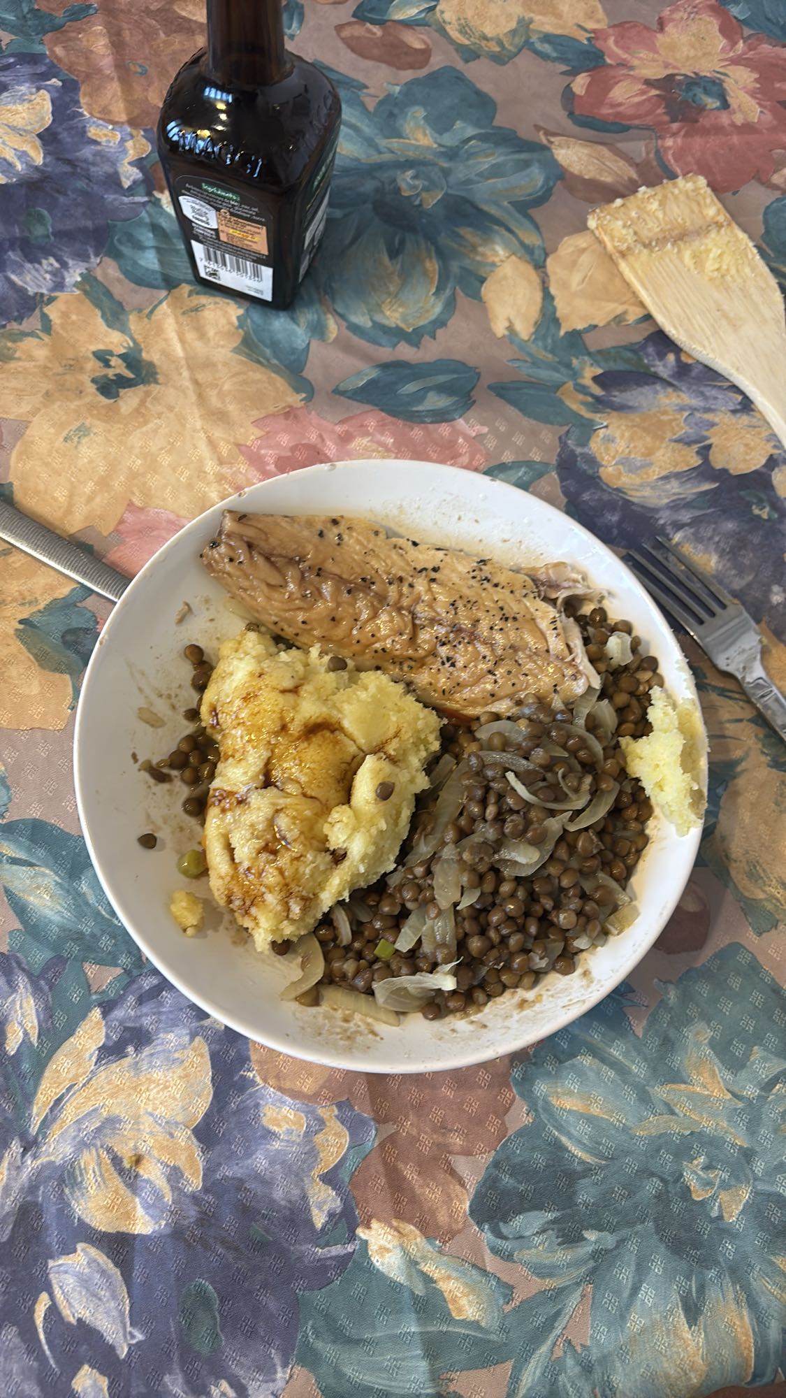 Poisson, lentilles et polenta