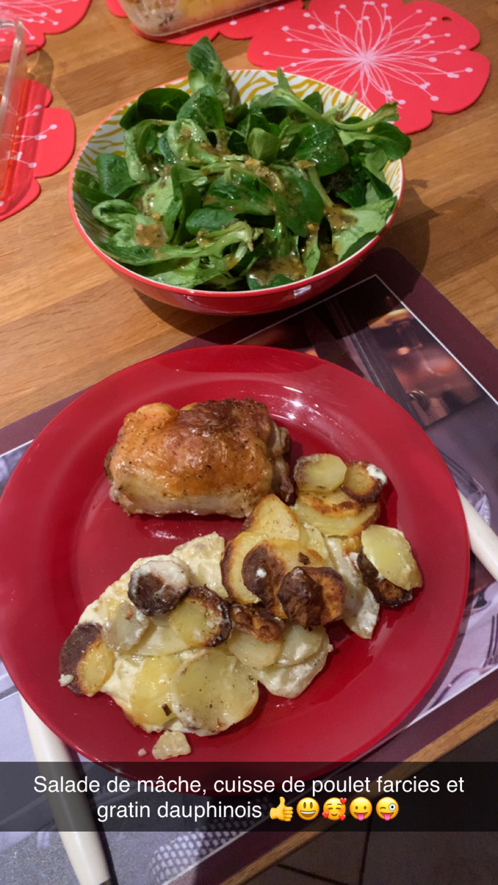 Poulet et gratin salade