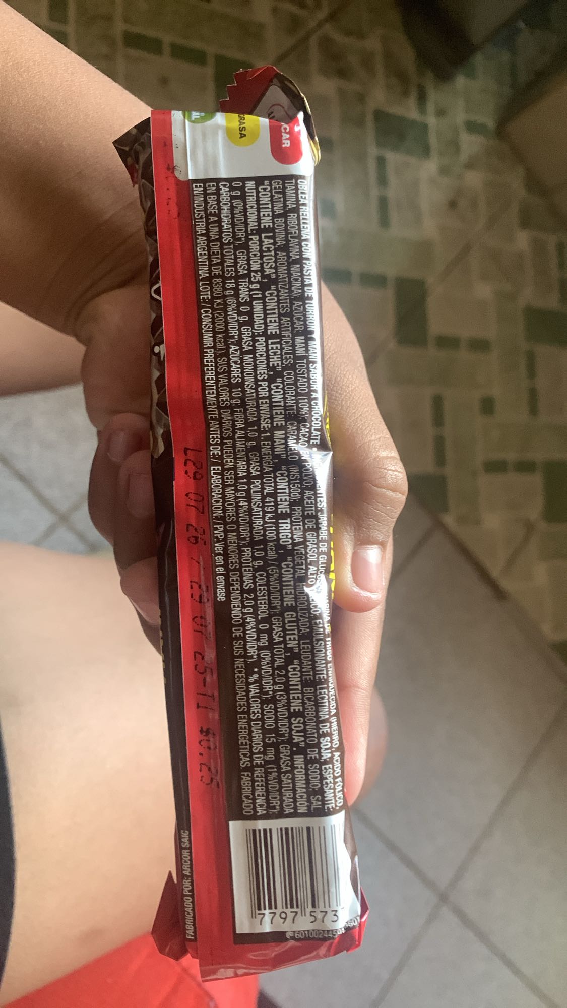 Barra de chocolate y cereal