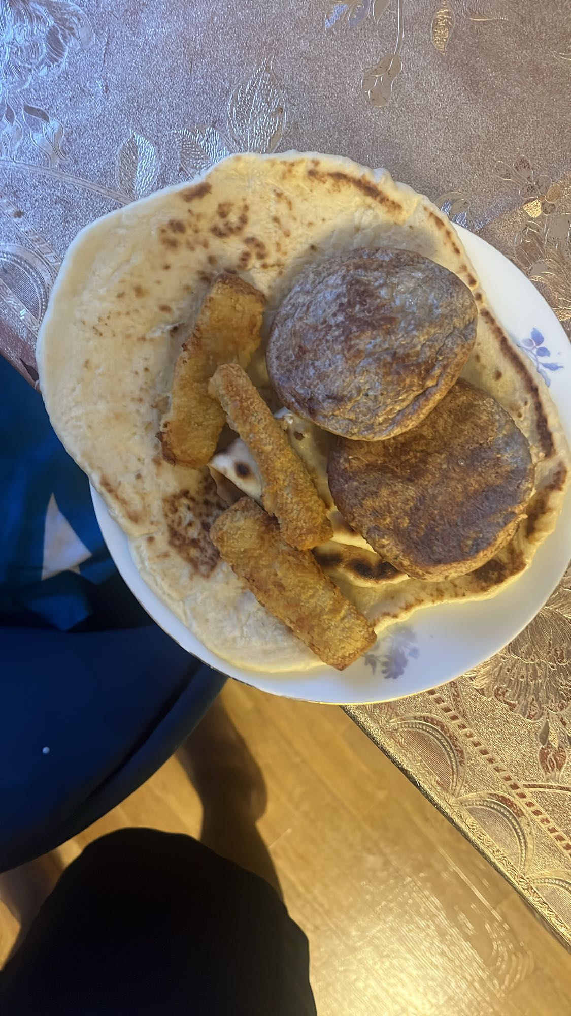 Flatbread with patties and sticks