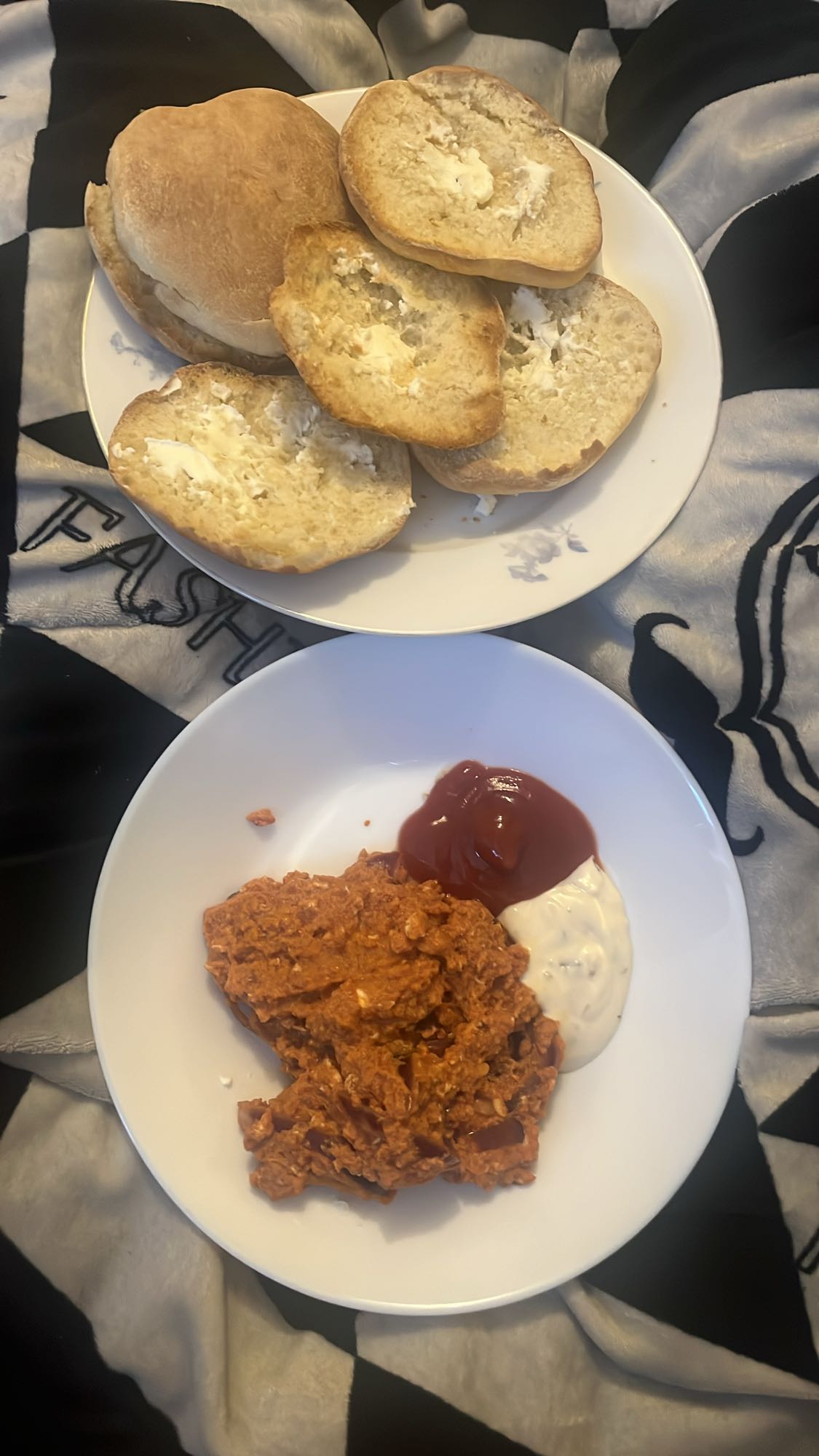 Bread with eggs and sauces