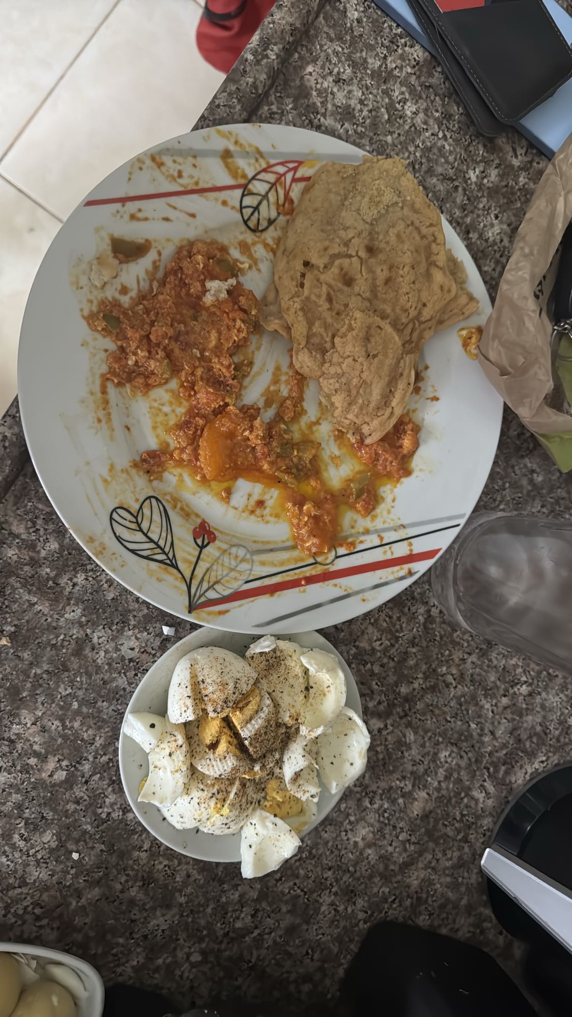 Eggs with sauce and bread