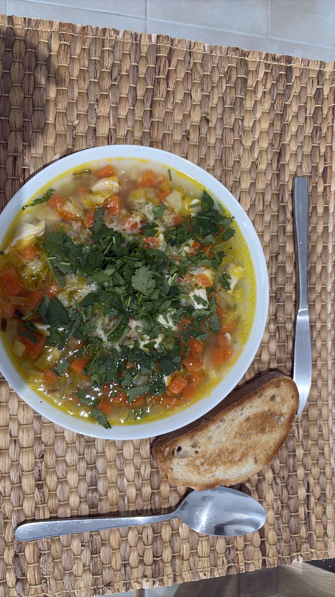 Chicken veggie soup & toast