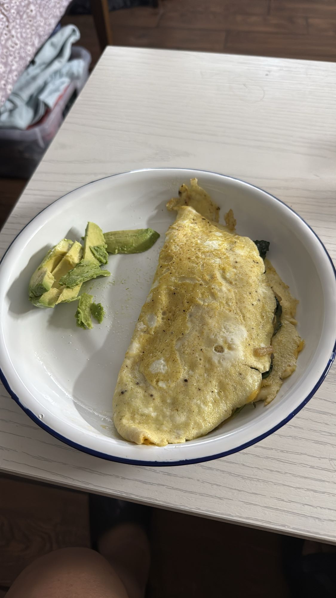 Egg Omelette with Arugula, Spinach, Onion, and Medium Cheddar