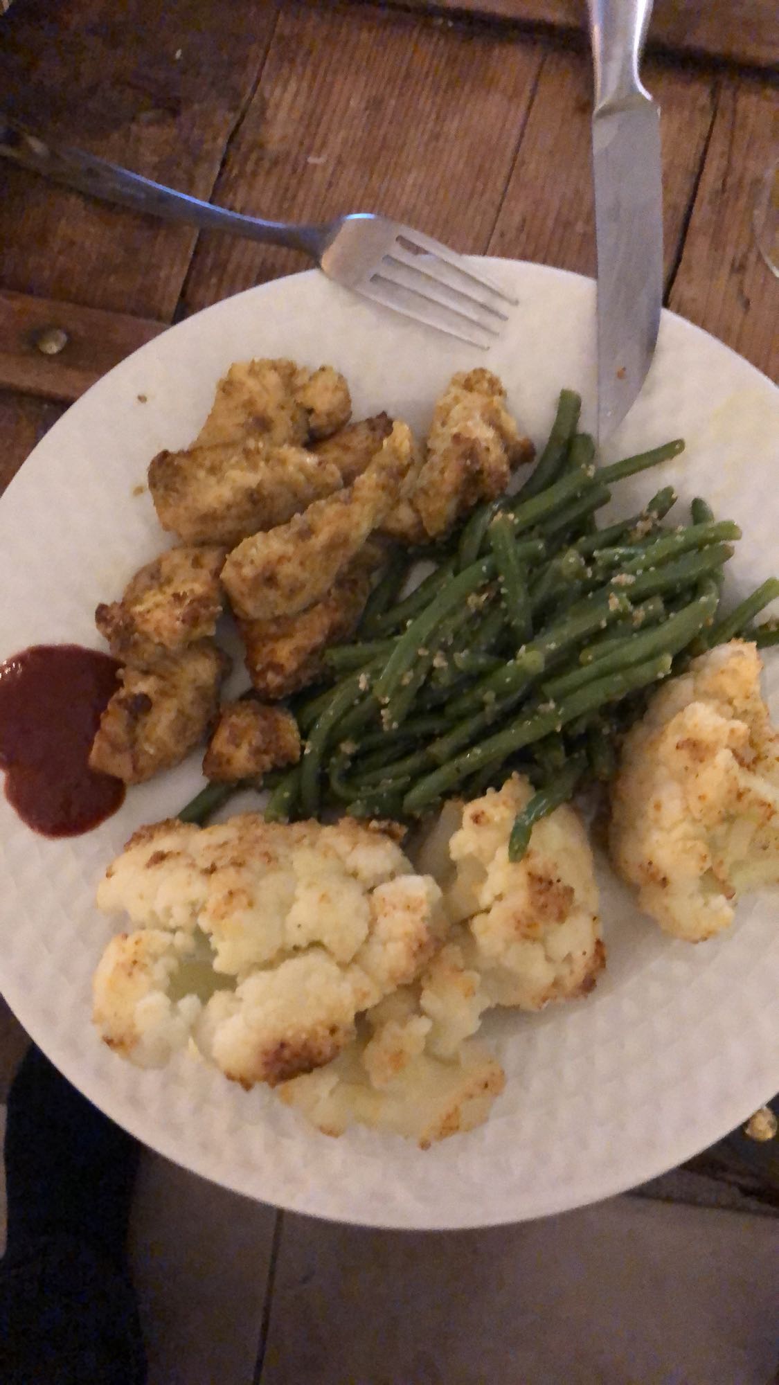 Poulet, haricots verts, chou-fleur