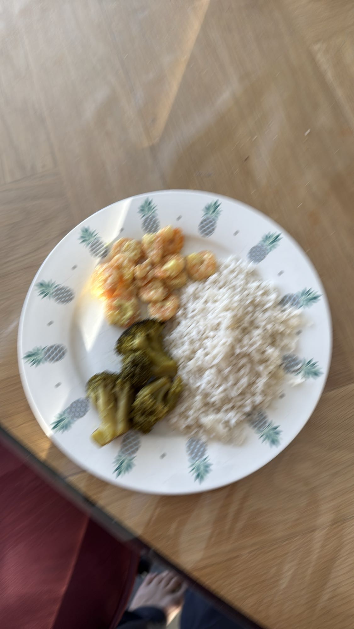 Shrimp rice broccoli plate