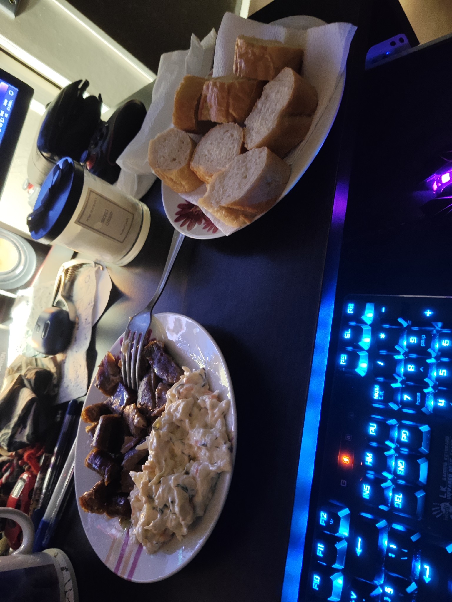 Meat, salad and bread