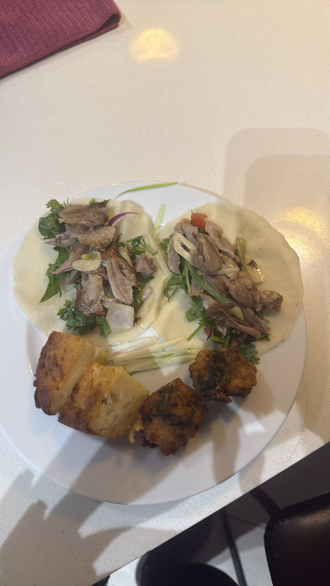 Duck wraps with fritters