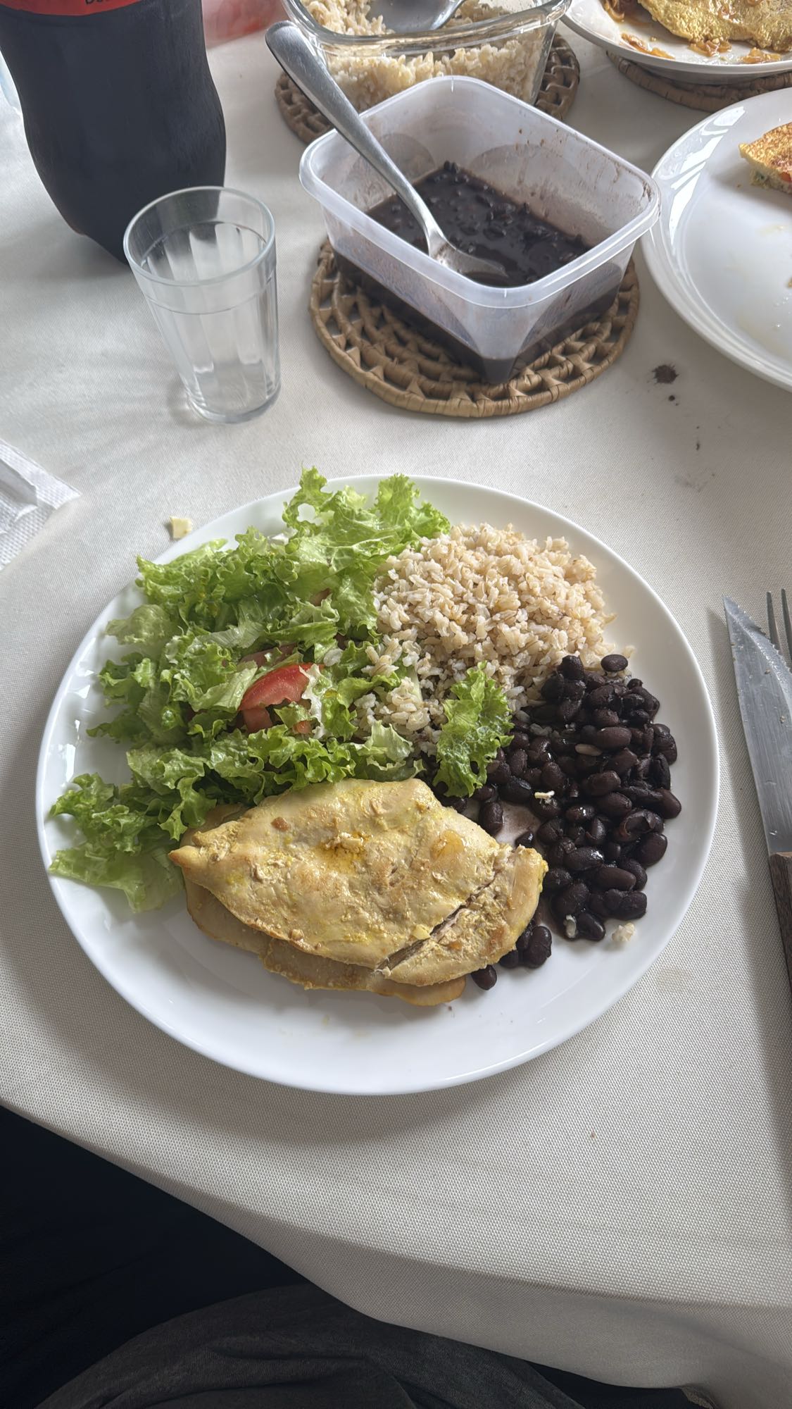 Frango com arroz e feijão