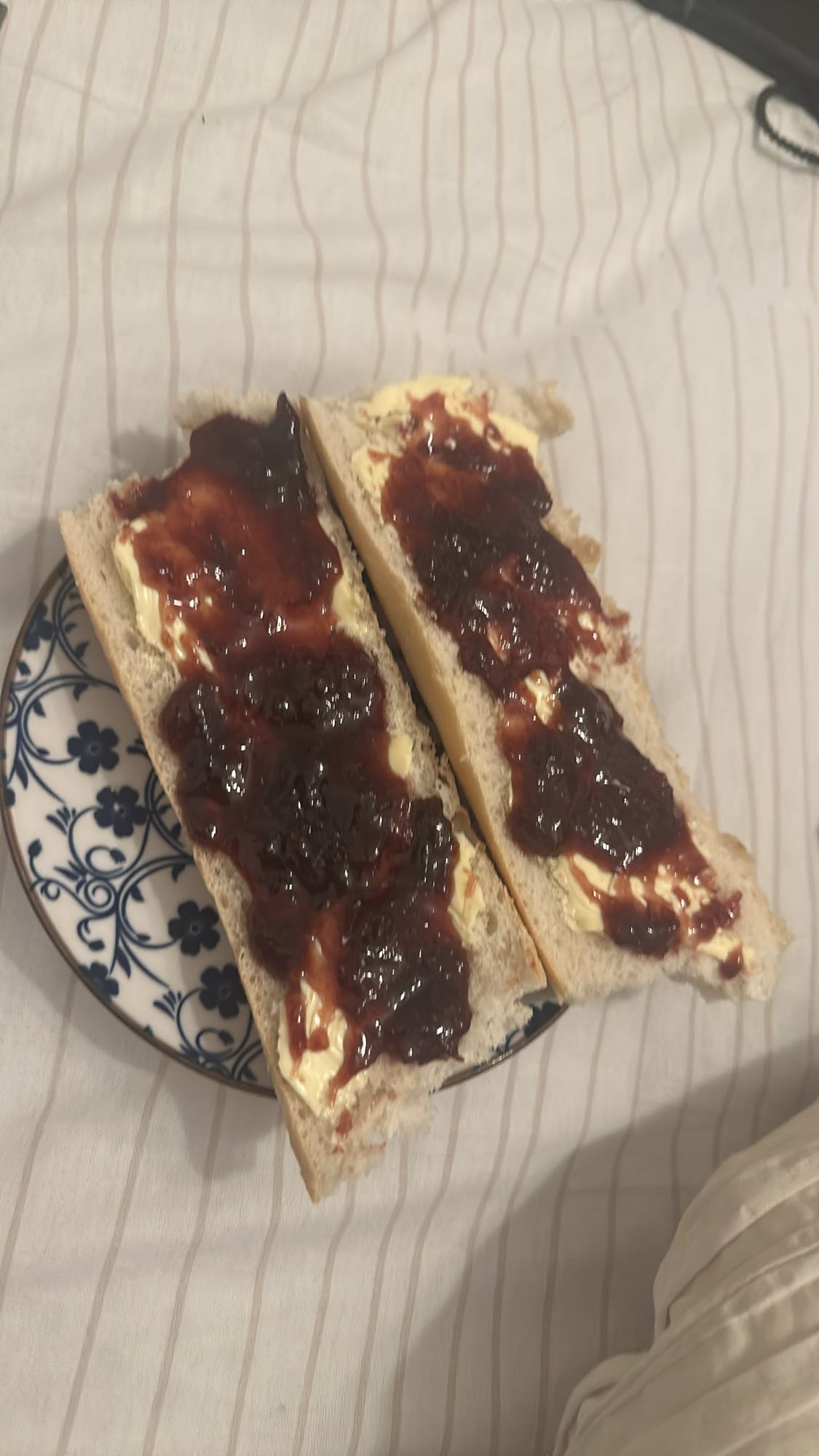 Jam and butter baguette