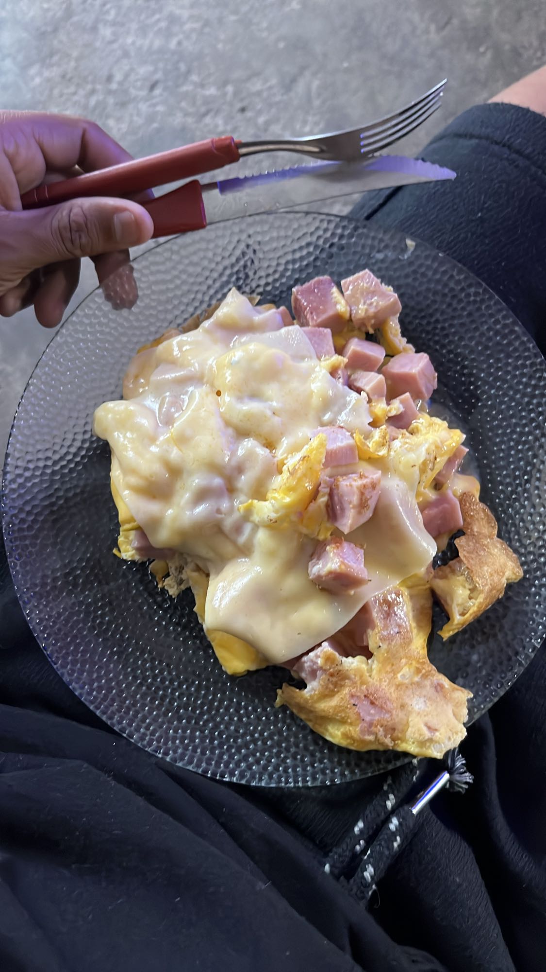 Huevos con jamón y queso