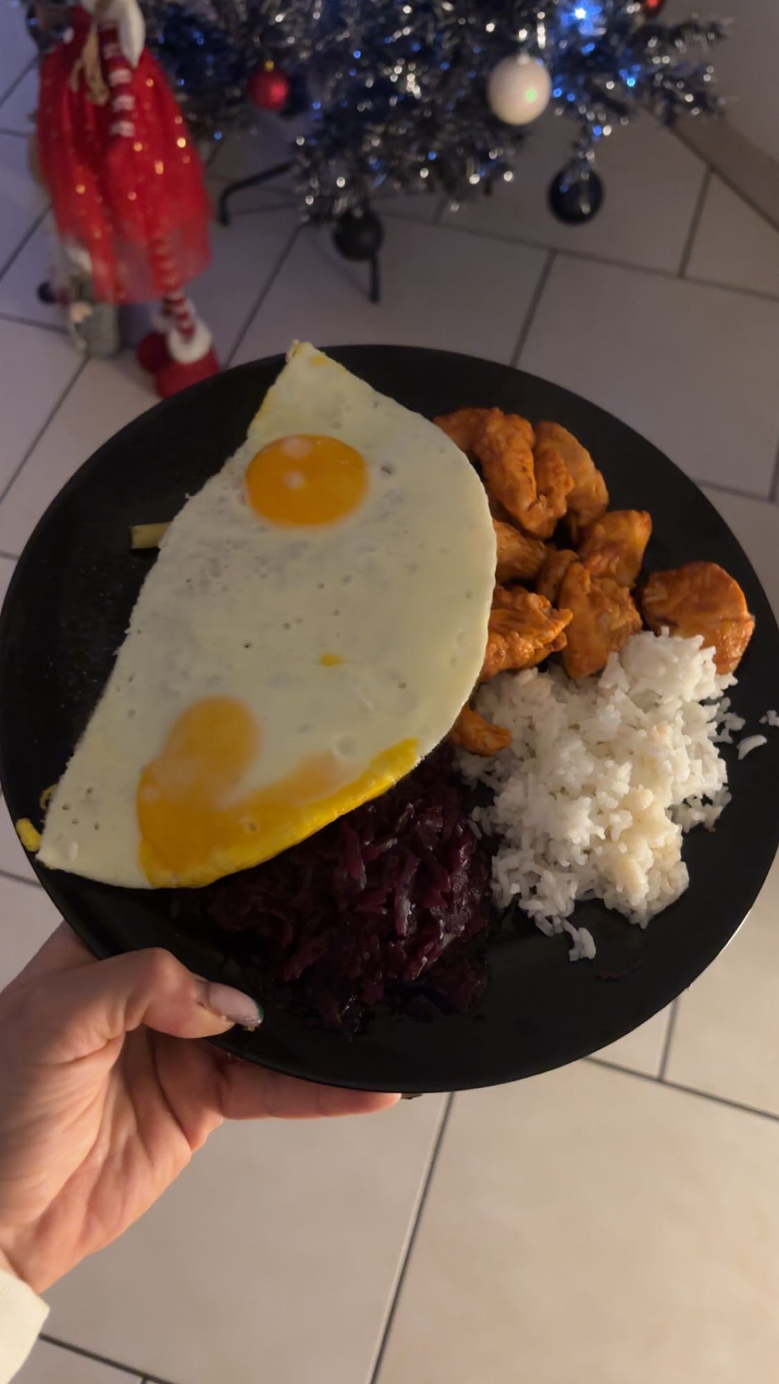 Assiette œufs, riz, poulet