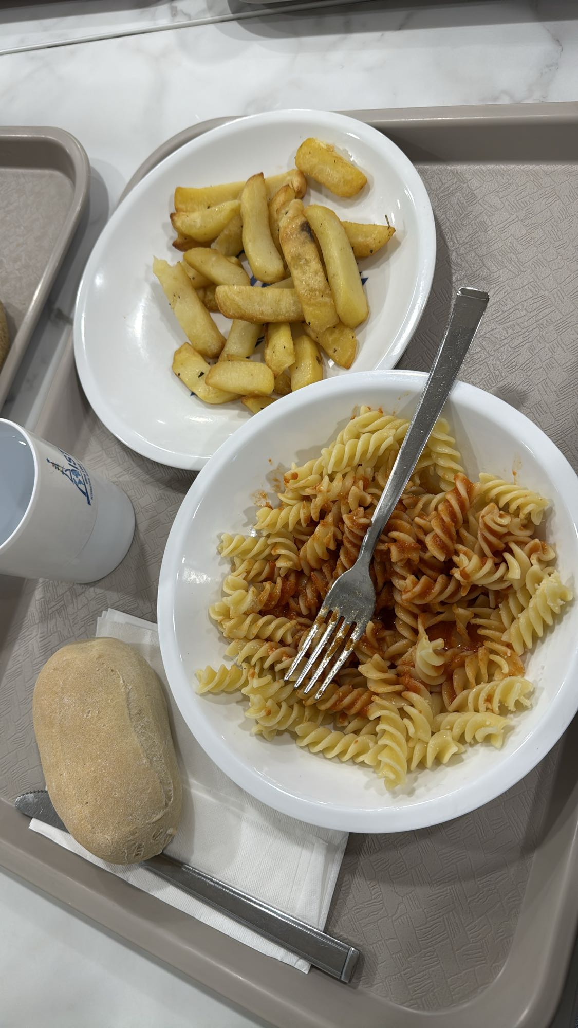 Pasta with fries & bread