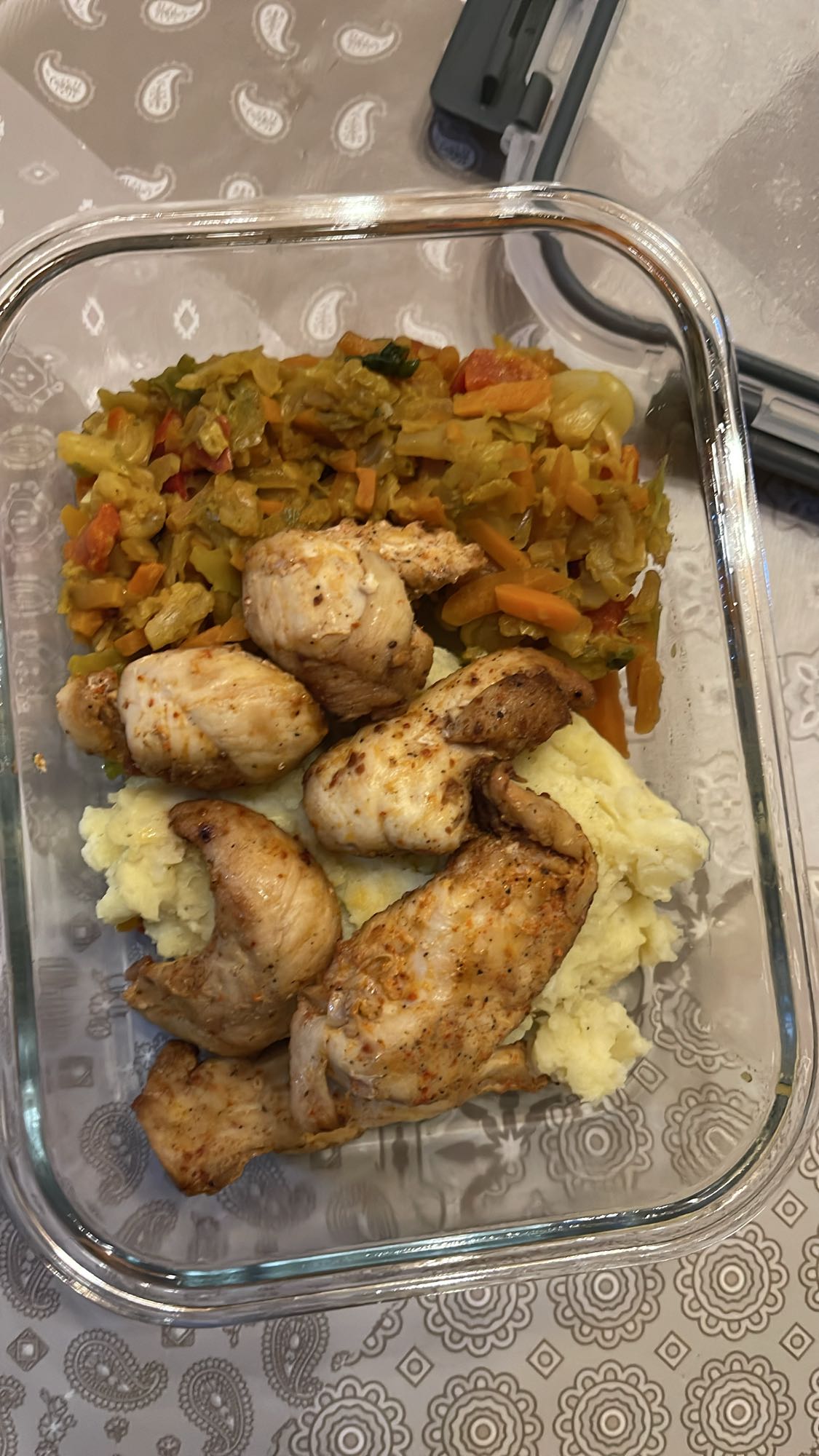 Poulet, purée et légumes