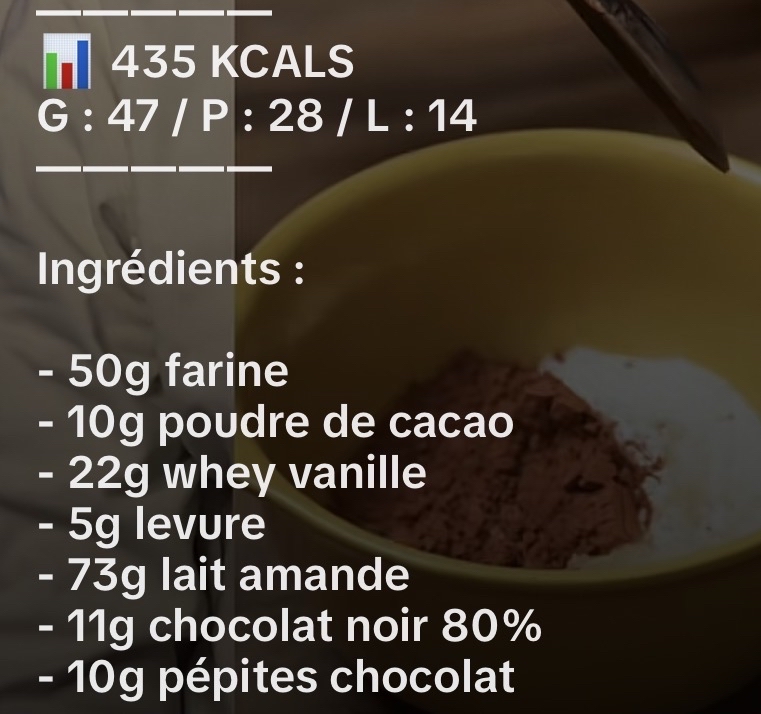 Mug cake chocolat protéiné