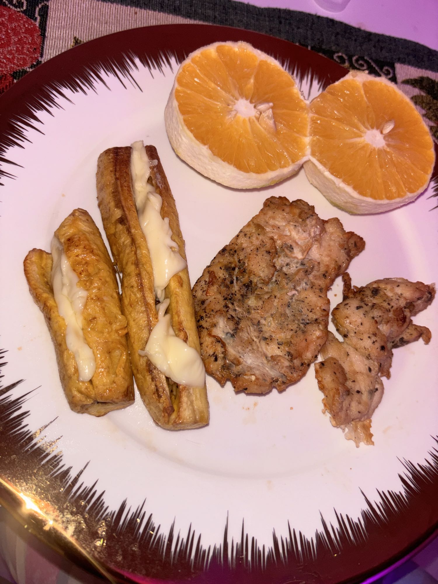 Pollo, plátano y naranja