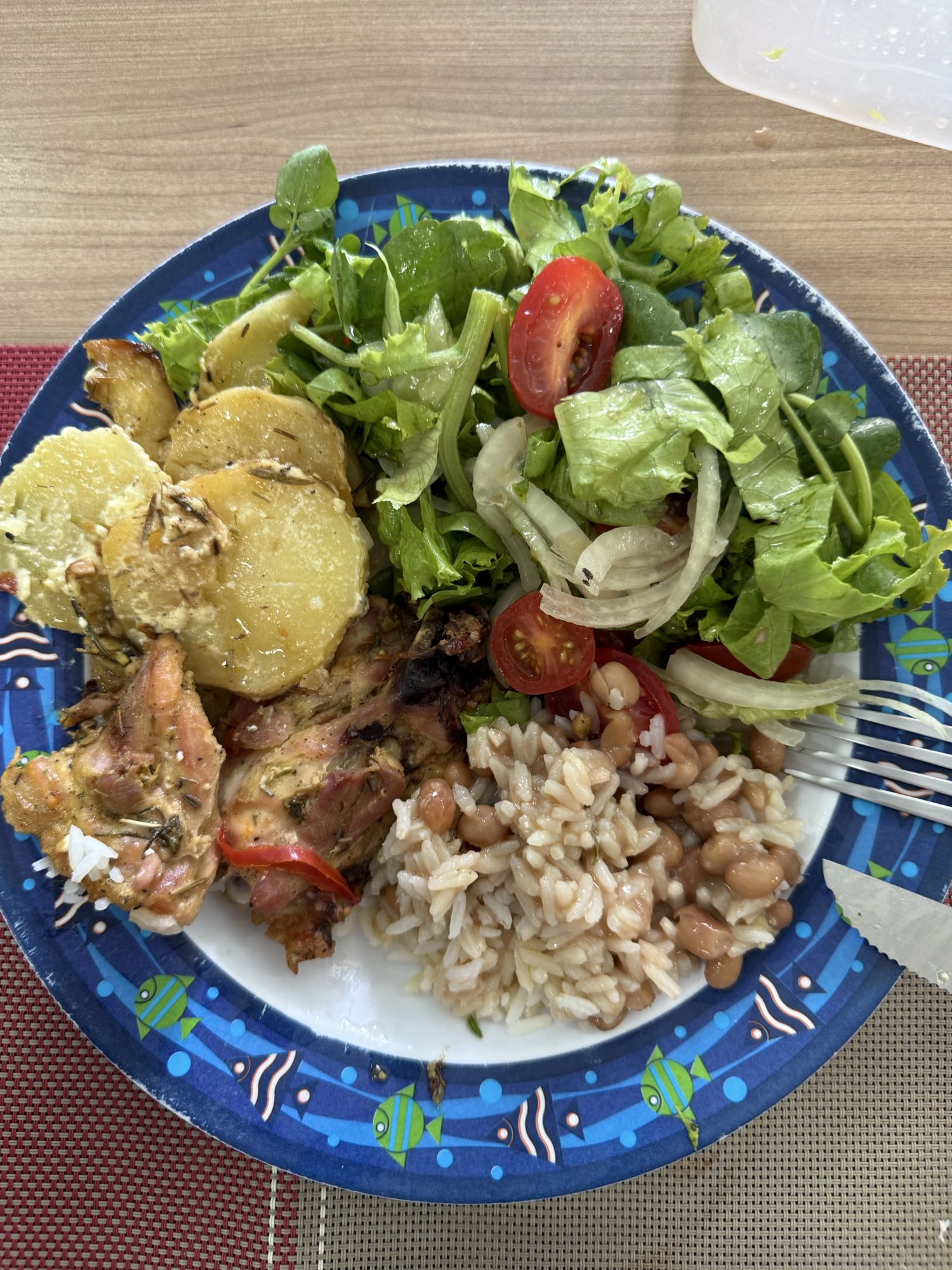 Frango com arroz e salada