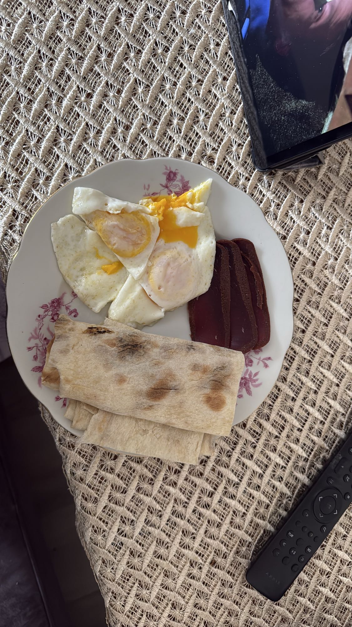 Eggs with flatbread & meat