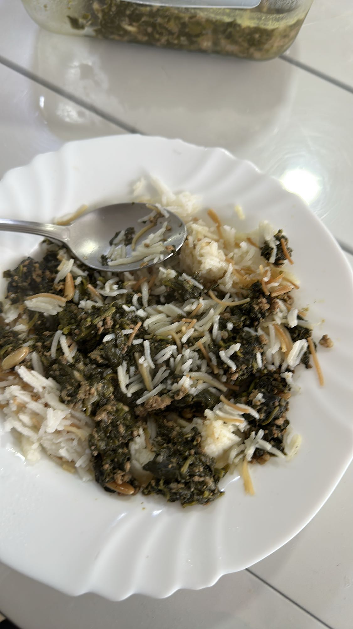 Rice with spinach stew