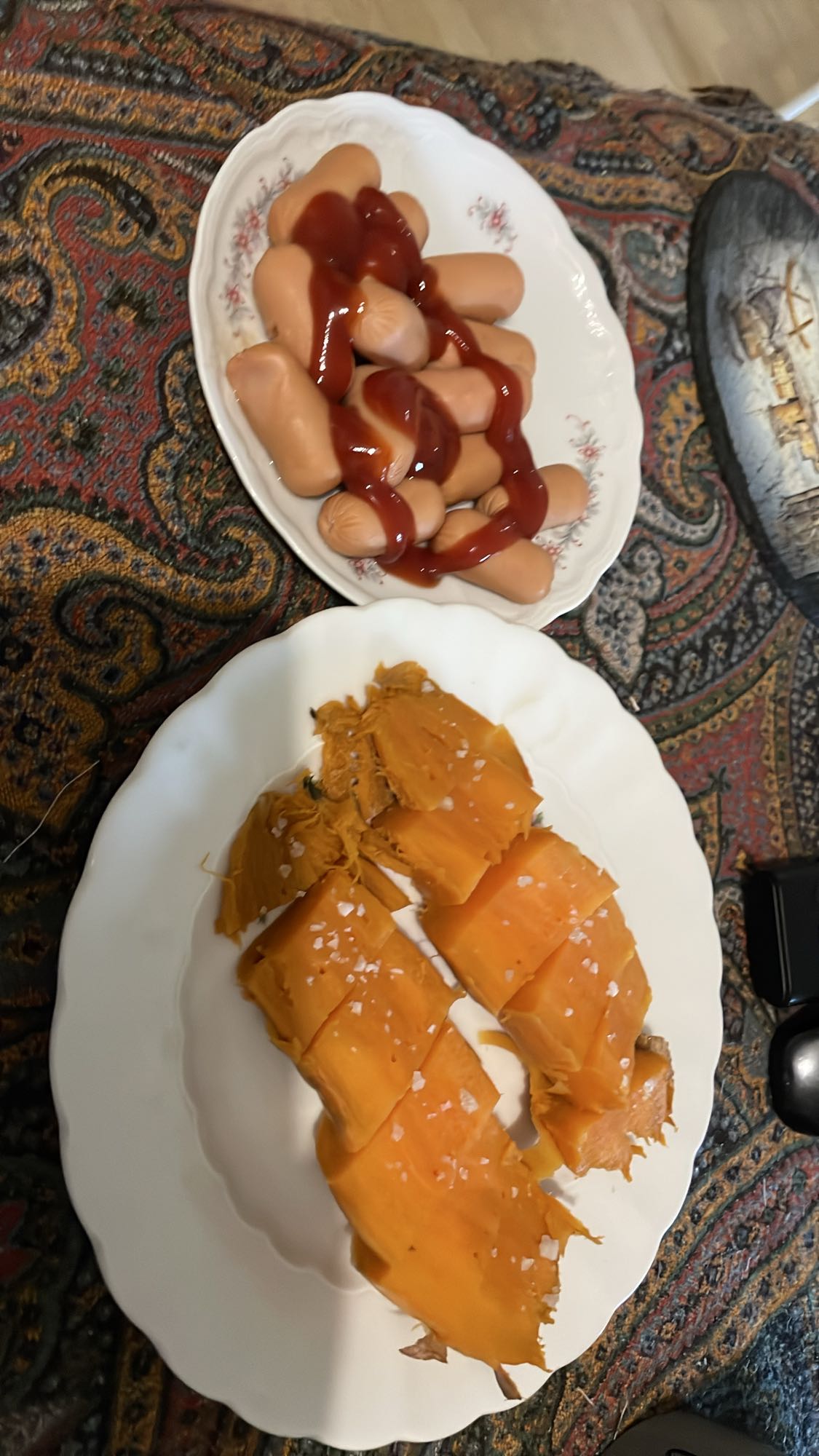 Sausages and sweet potato