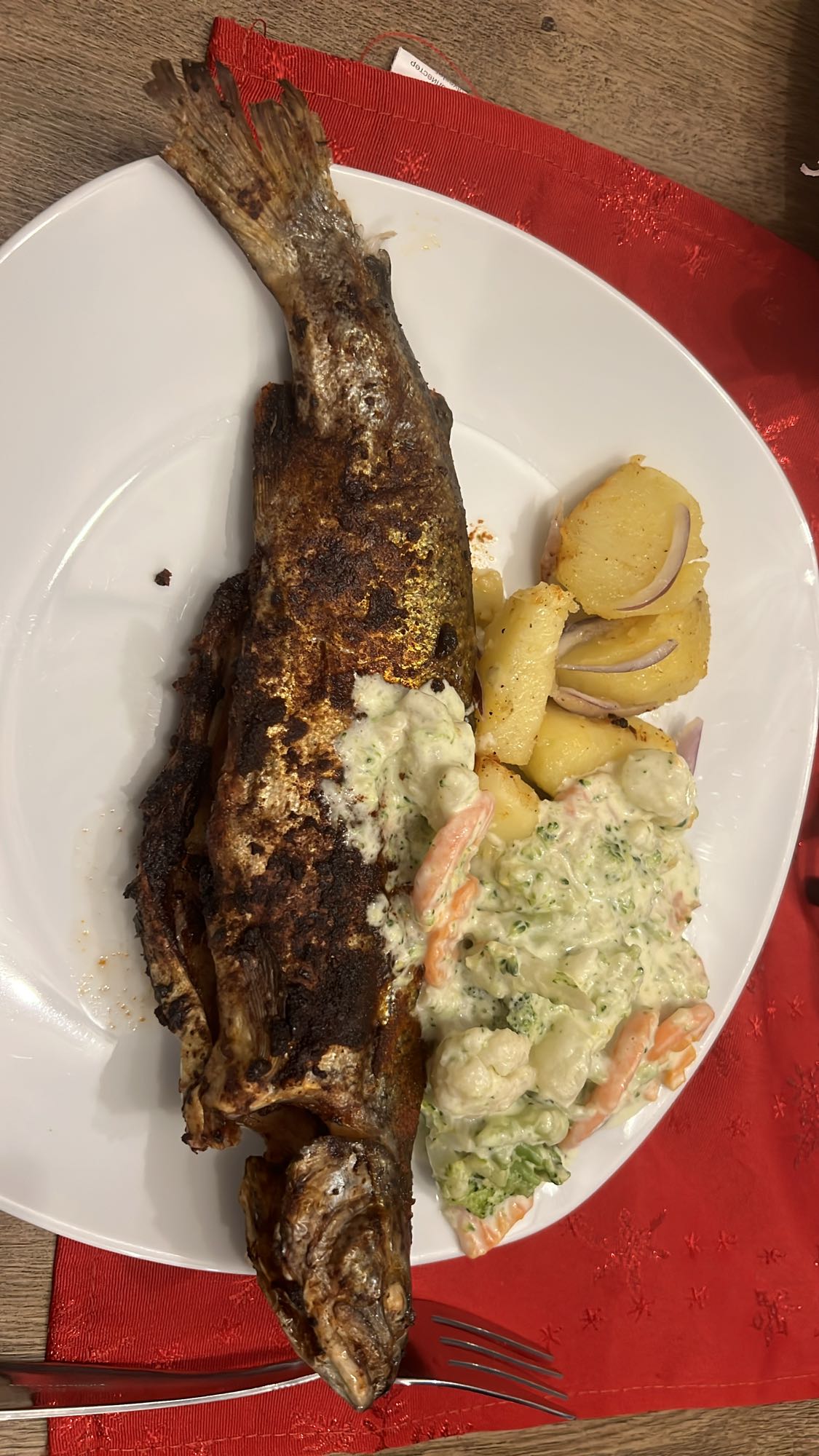 Air Fried Trout with Creamy Broccoli and Carrots