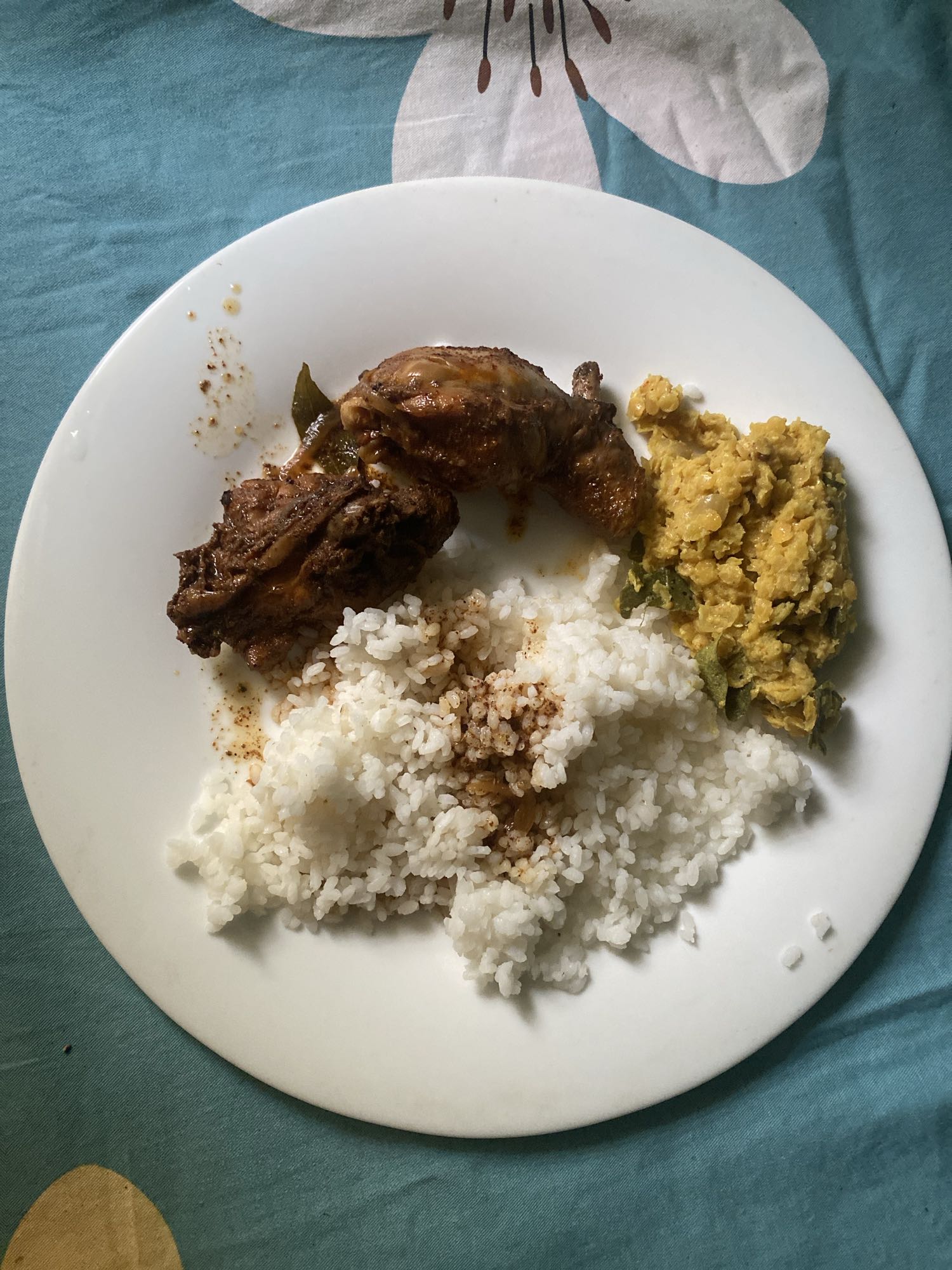 Chicken, rice, and lentils