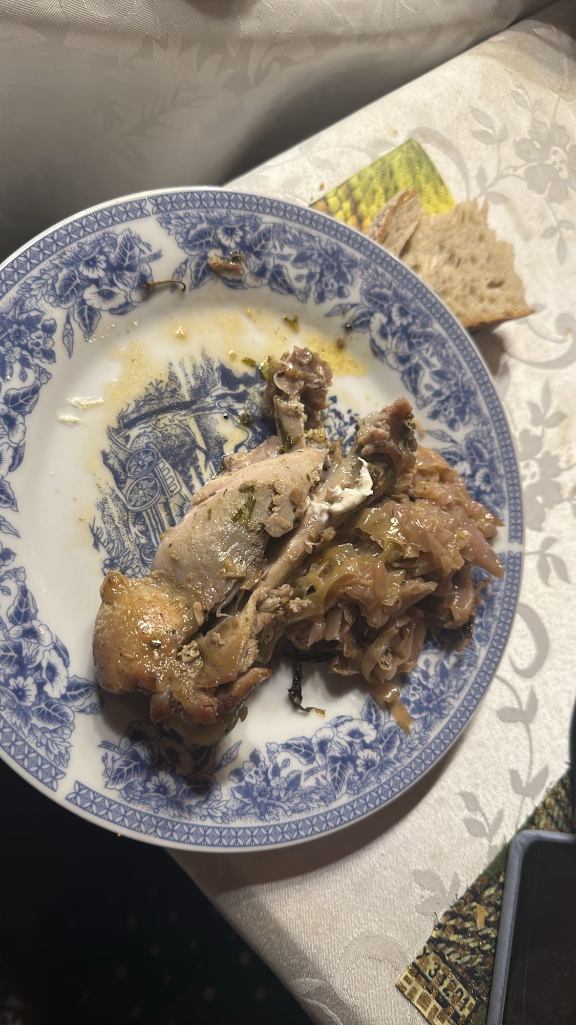 Chicken with onions and bread