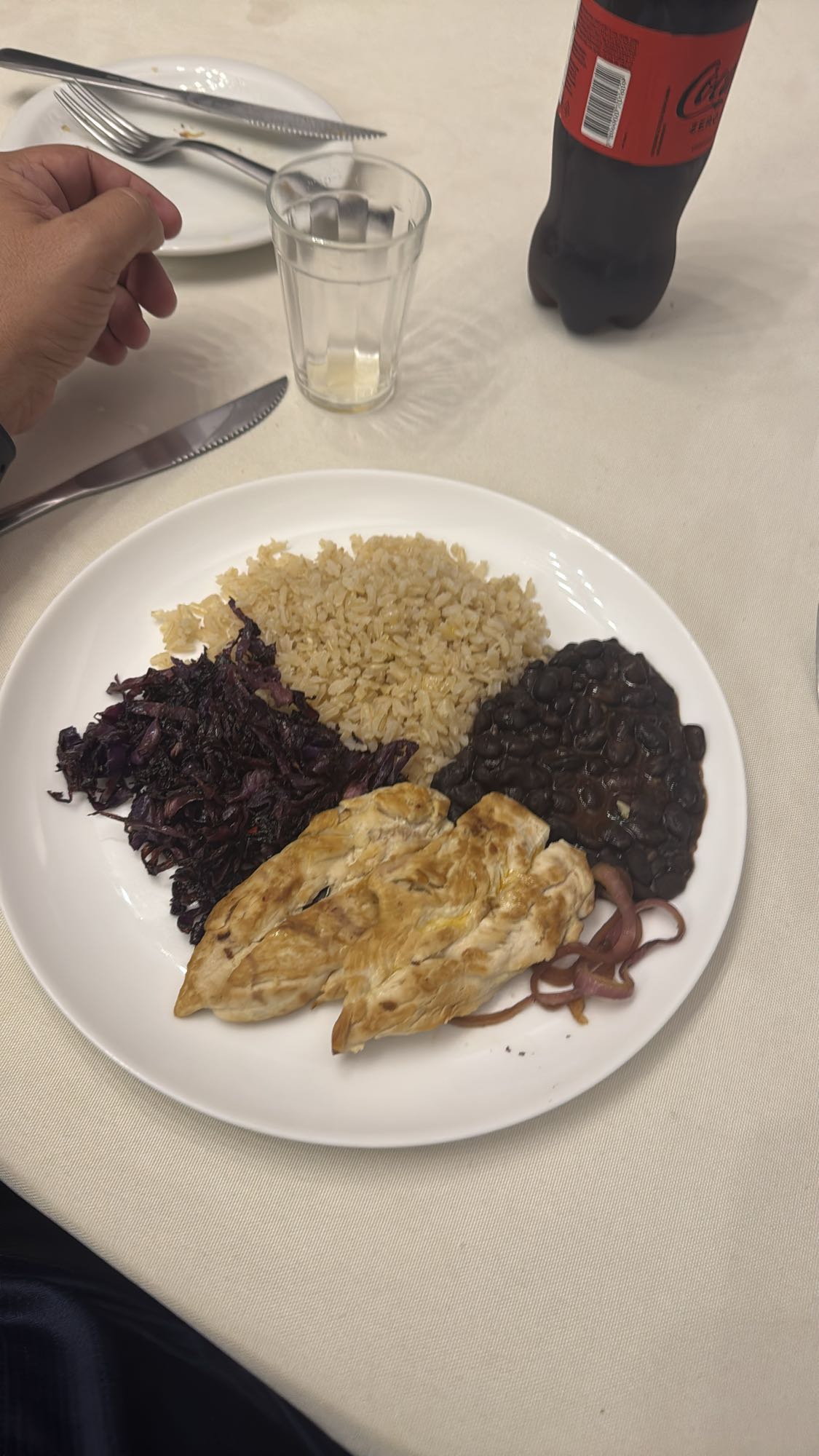Frango, arroz, feijão e repolho