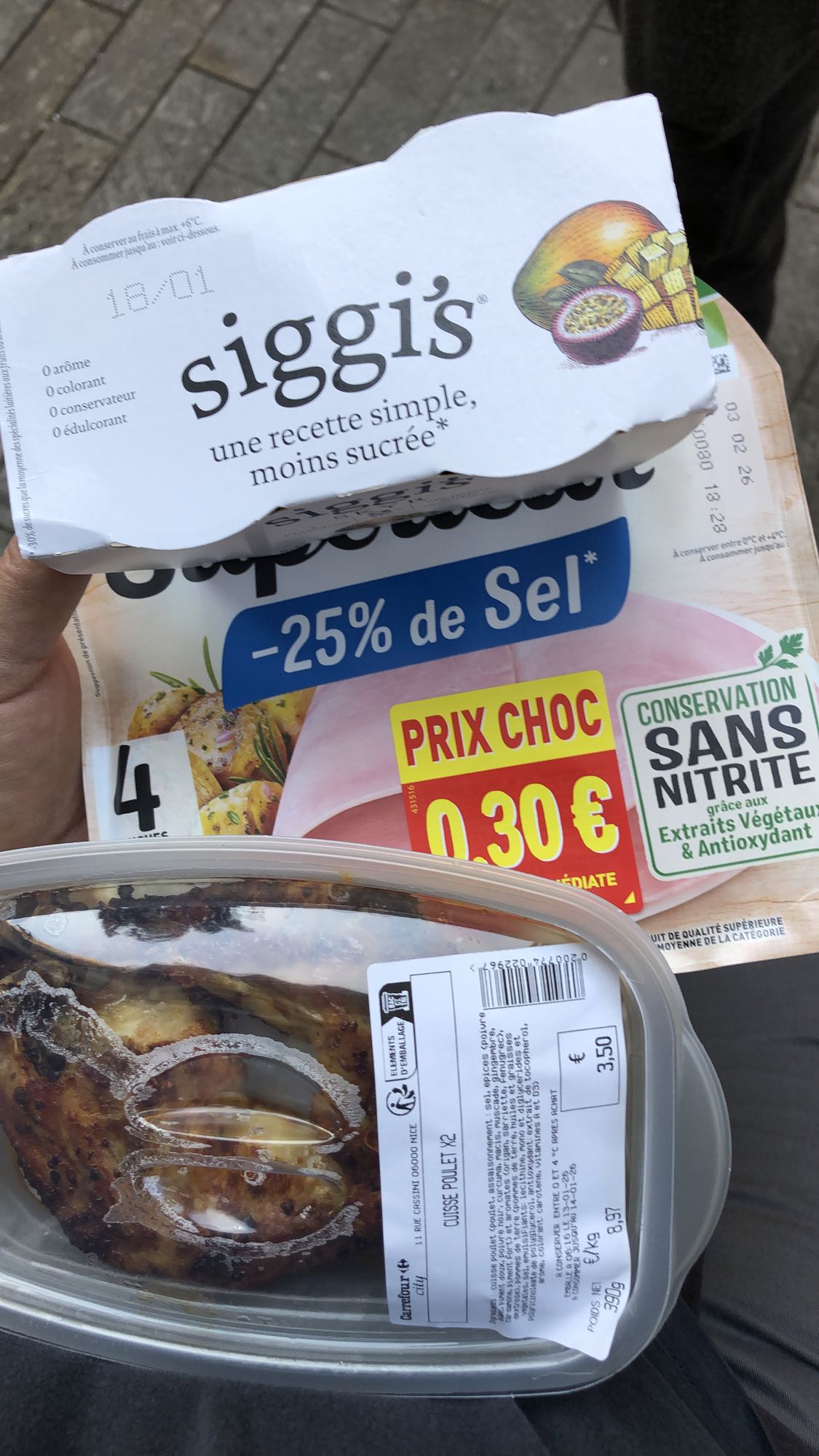 Poulet, jambon, yaourt