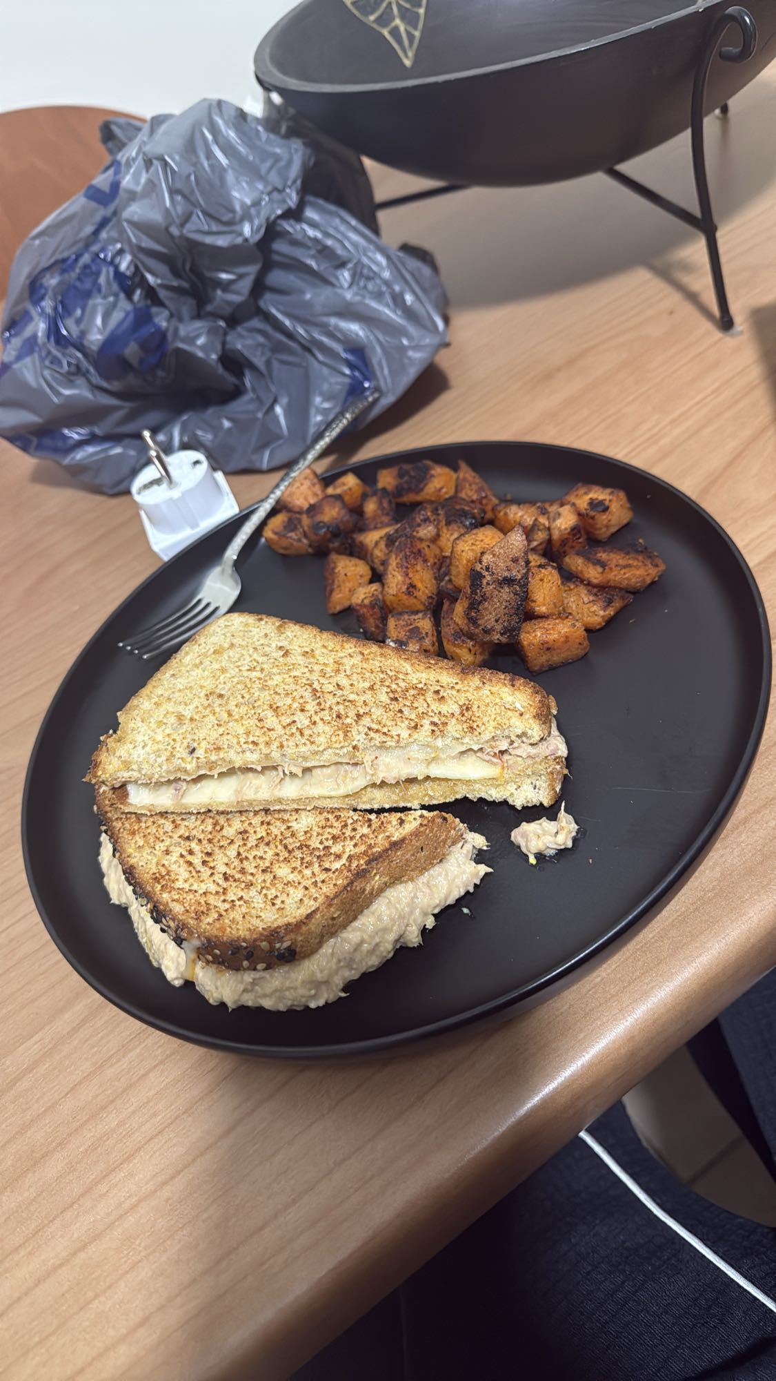 Tuna melt & roasted sweet potato