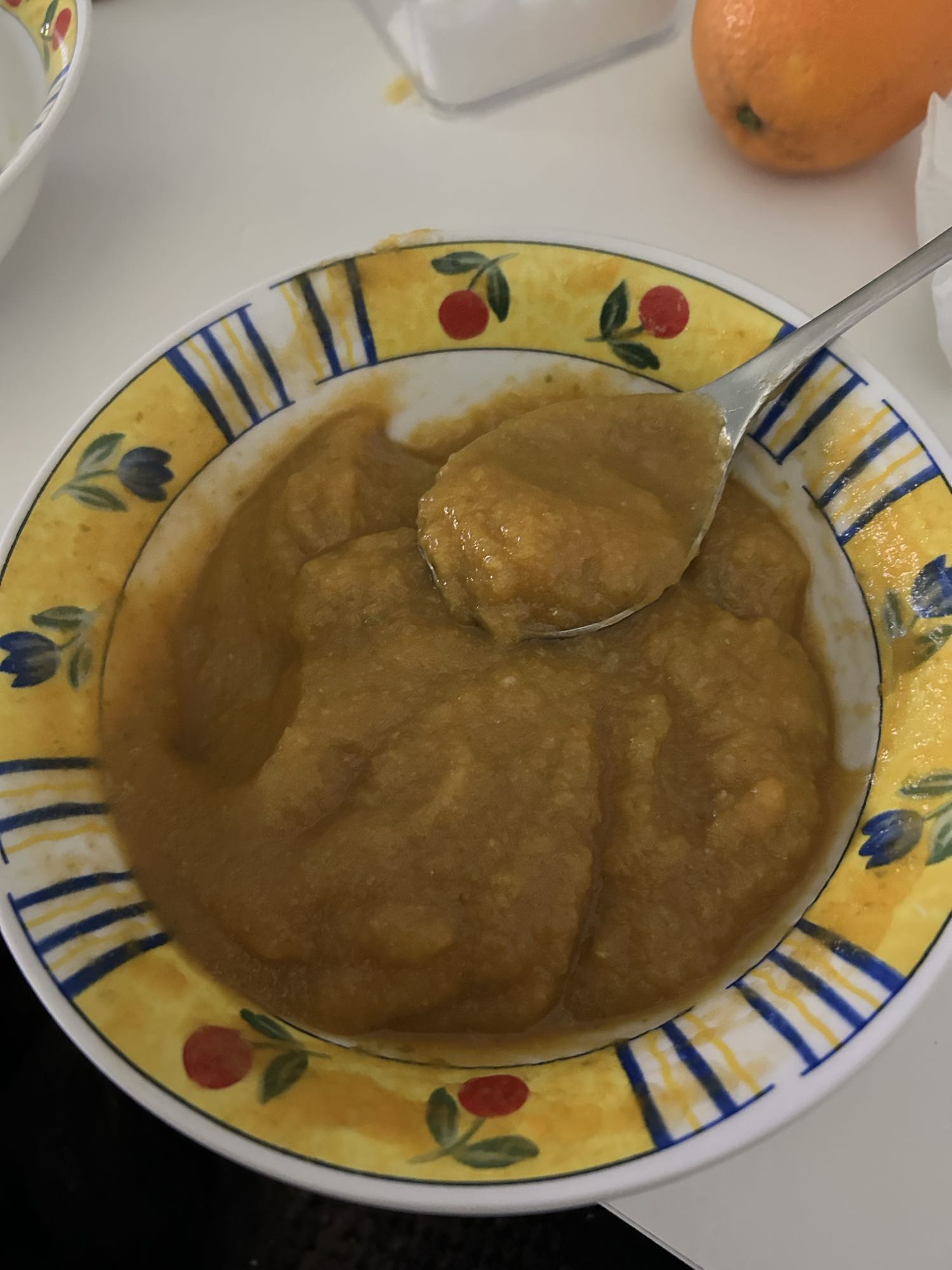 puré de zanahoria, judía verde, cebolla y calabacín