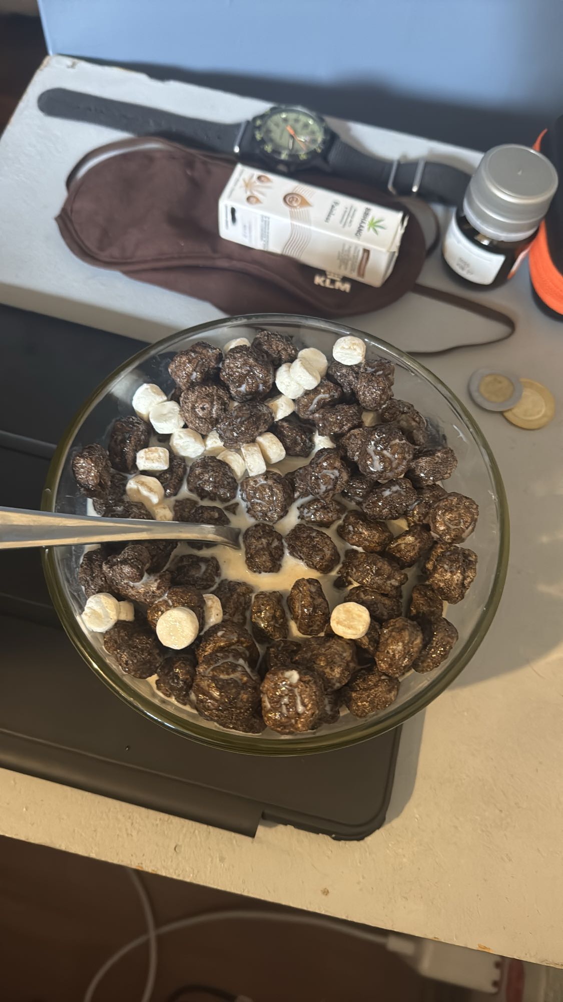 chocolate cereal with milk