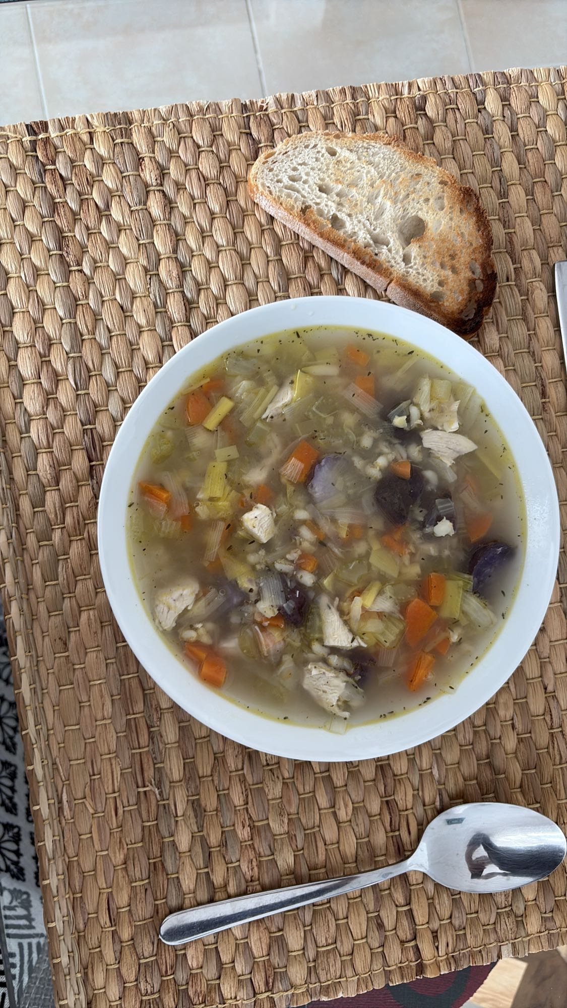 Chicken veggie soup & bread