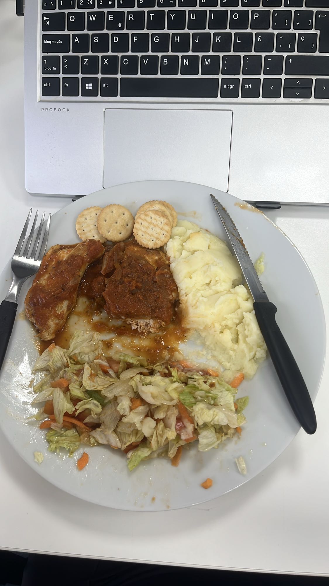 Pollo con puré y ensalada