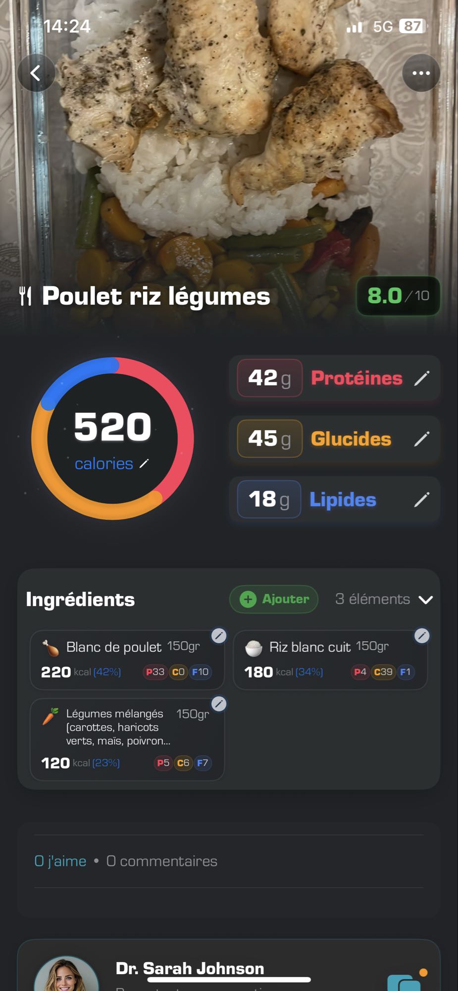 Poulet riz légumes