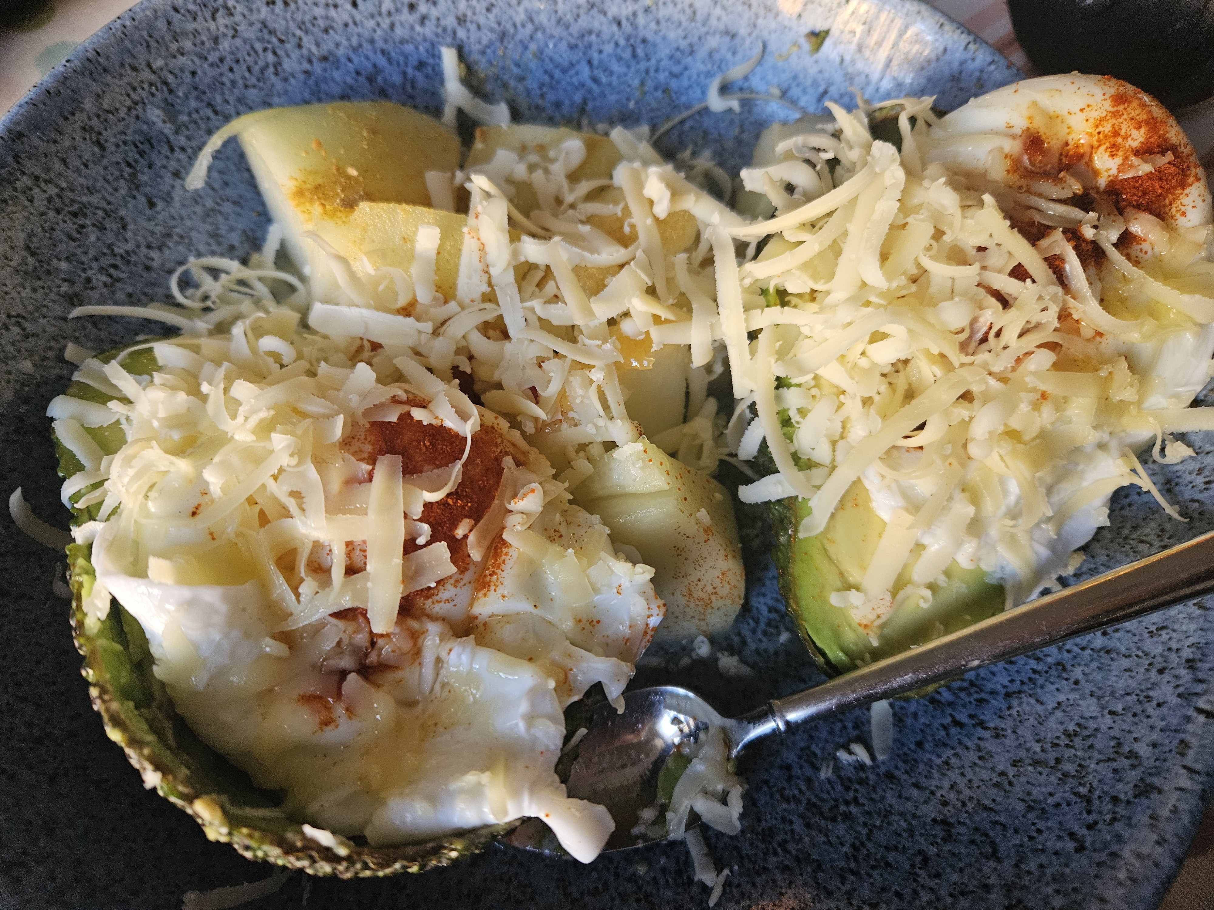 Avocado Egg Cheese Boats with Melon